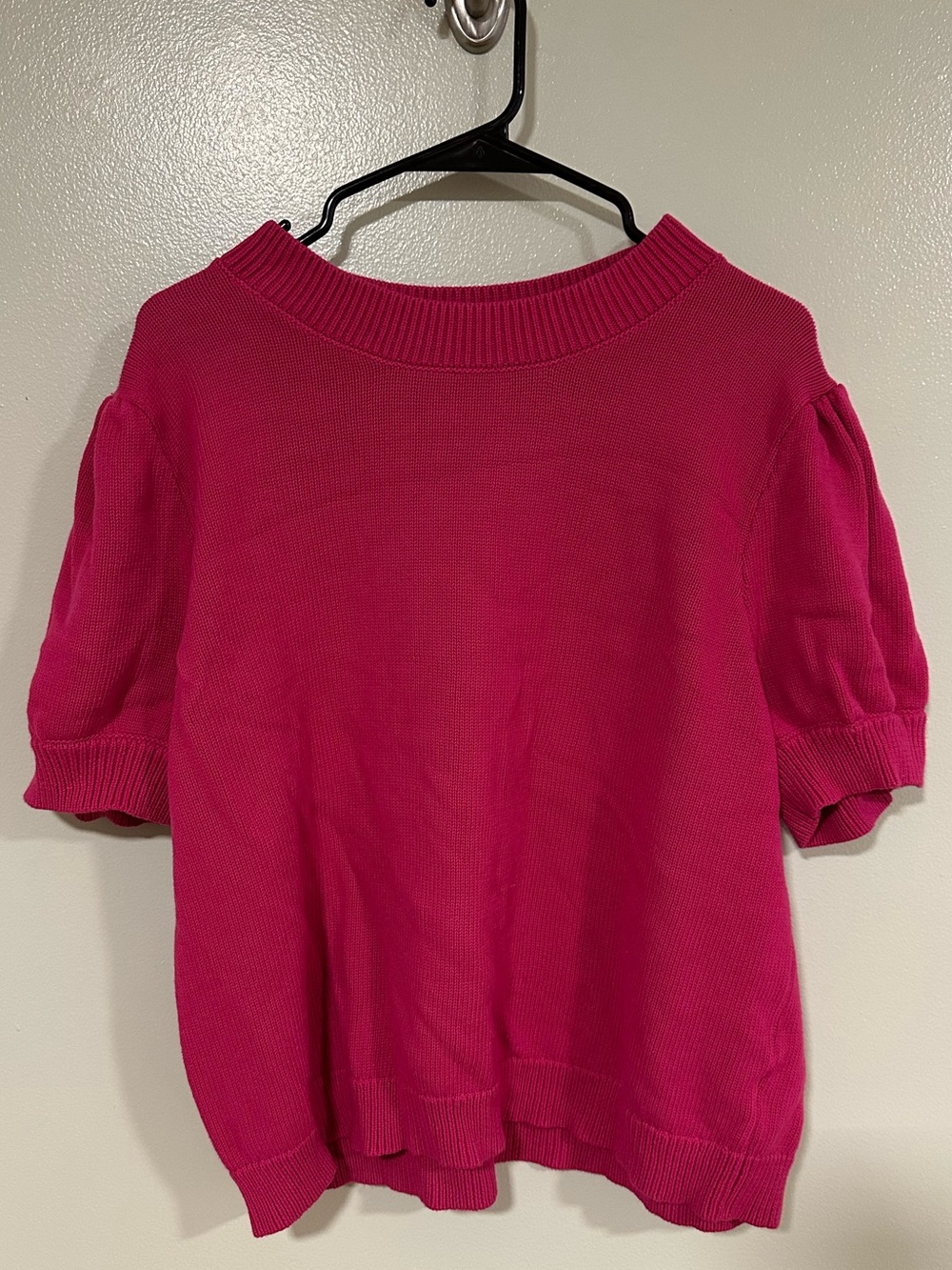 Rielle Vibrant Pink Ribbed Knit Short Sleeve Sweater Top